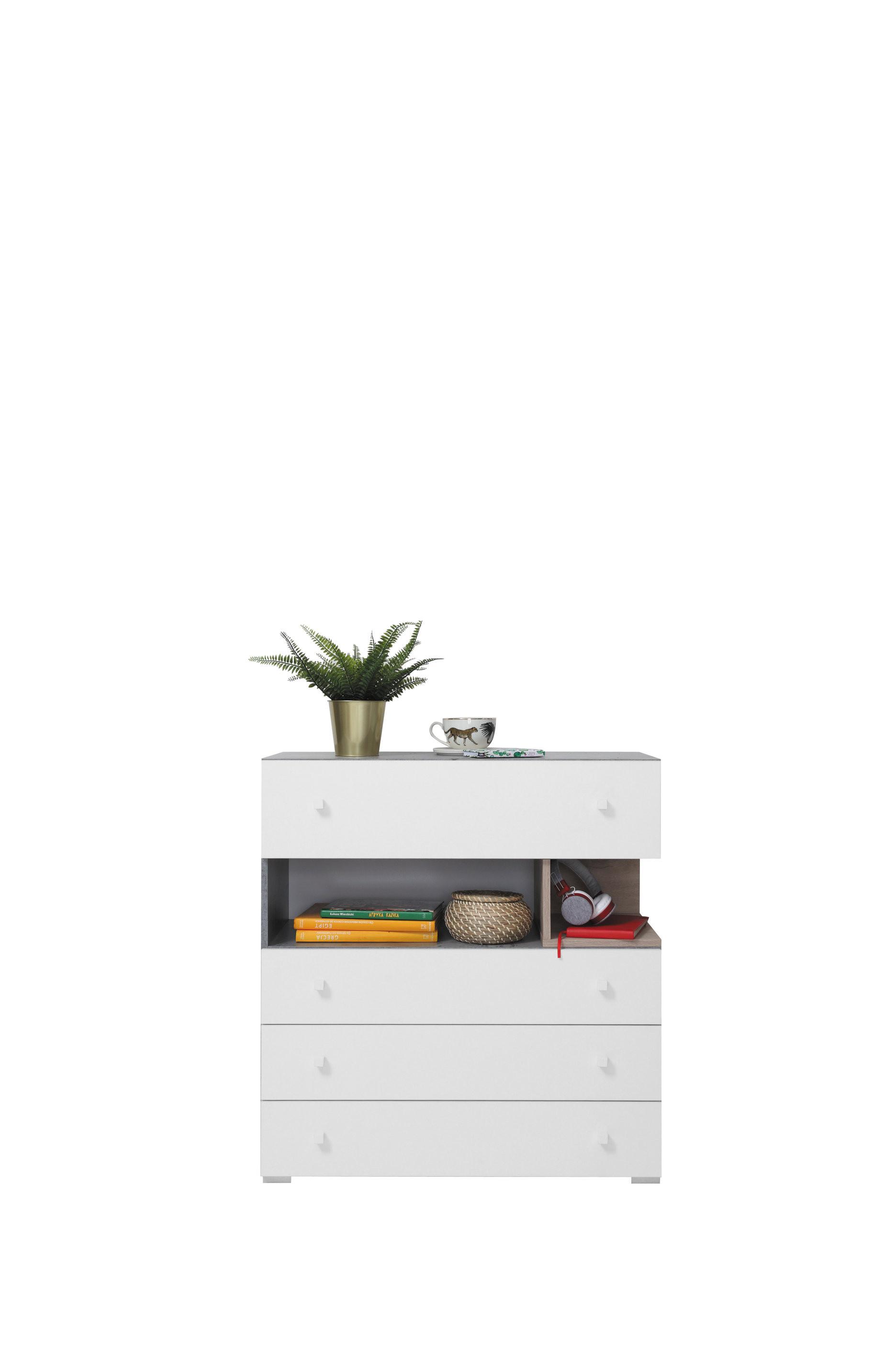KOMMODE GALIA 85/90/40cm mit 4 Schubladen Türen Weiß - Eichefarben/Weiß, Holzwerkstoff (85/90/40cm) - MASSENO