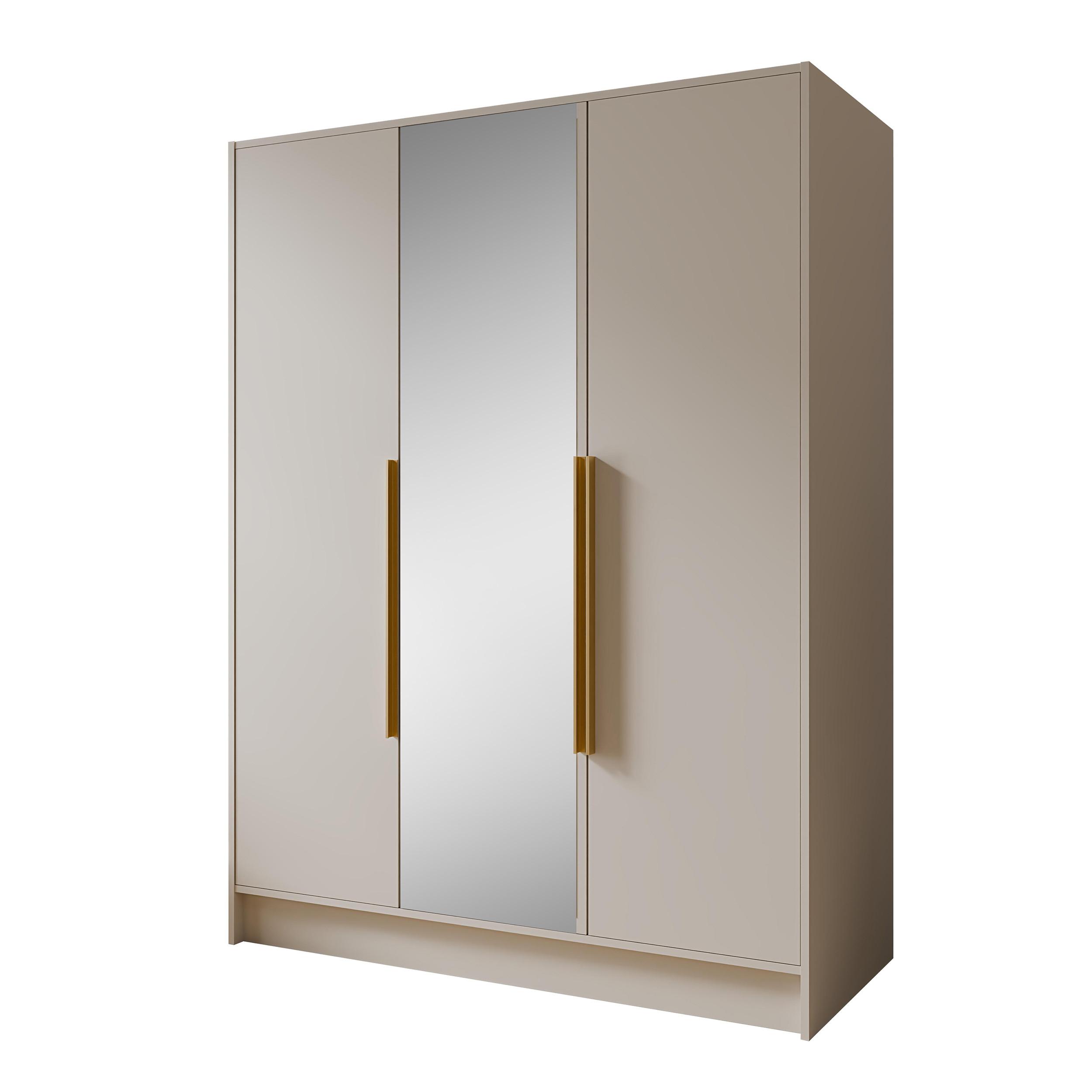 DREHTÜRENSCHRANK Laro mit Spiegel, Kaschmir mit goldenen Griffen, 150 cm - Kaschmir, Holzwerkstoff (150/200/51cm) - Beautysofa