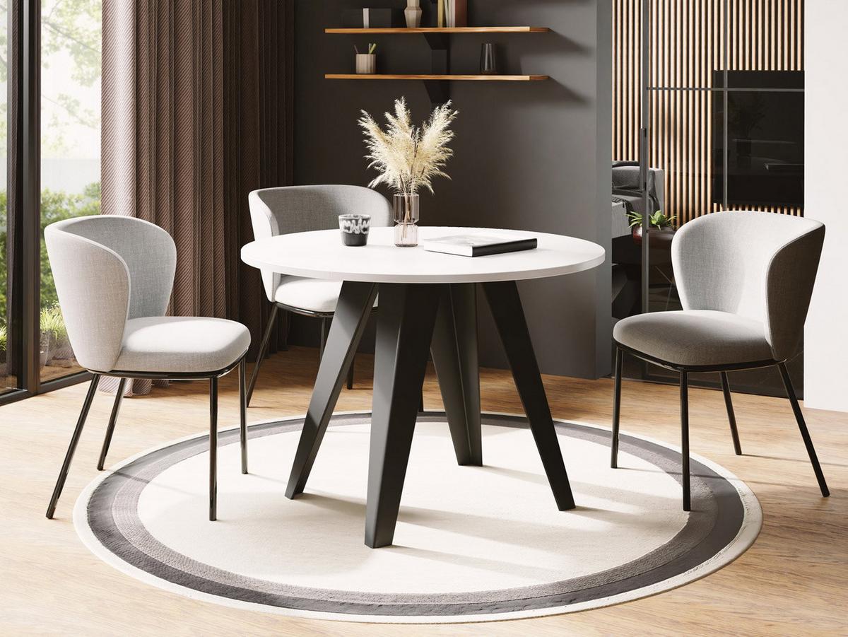ESSTISCH Glory runder ausziehbarer, Weiß 90-130/100/76 cm - Schwarz/Weiß, Holzwerkstoff/Metall (90/130/76cm) - WFL GROUP
