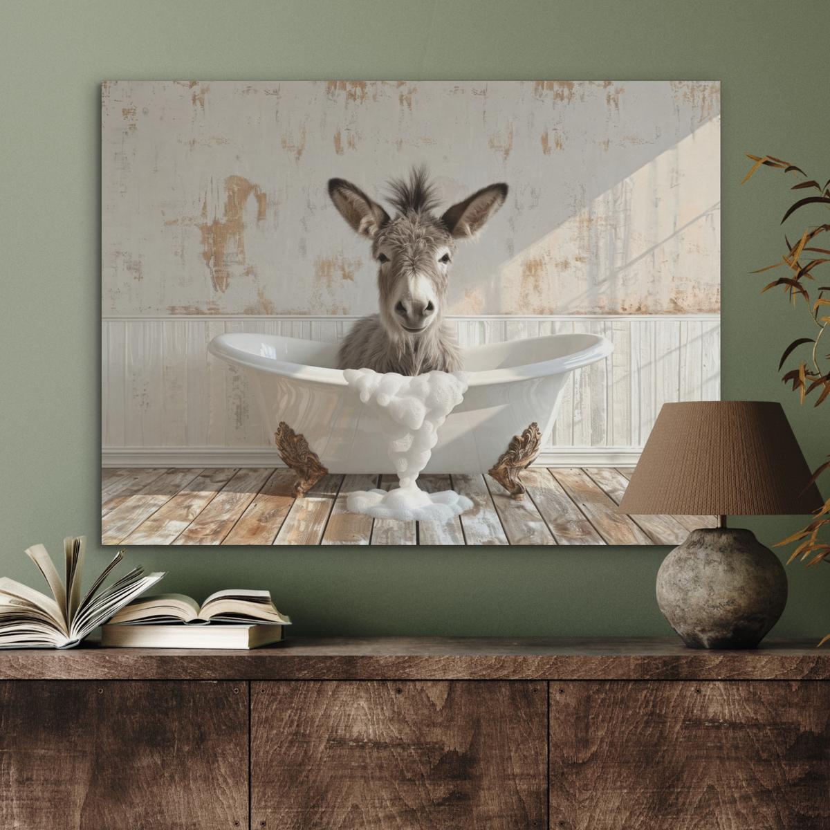 AKUSTIKBILD Esel - Tiere - Badewanne - Schaumstoff Gemälde 80x60 cm - Weiß, Kunststoff (80/60/0.9cm) - MuchoWow