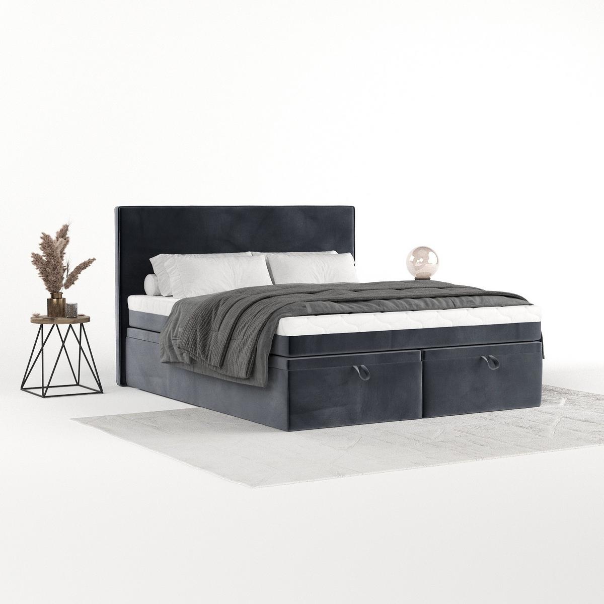 BOXBETT Zalla 200/200 cm Dunkelgrau im Kronos Stoff - Dunkelgrau/Schwarz, Holz/Holzwerkstoff (200/200cm) - AltaBeds