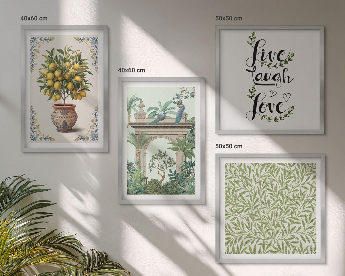 BILDER SET 4er Set - 50x50 cm & 40x60 cm Silberner Rahmen - Grüne Blätter exotischer Pflanzen - Silberfarben, Kunststoff (50/50cm) - TULUP