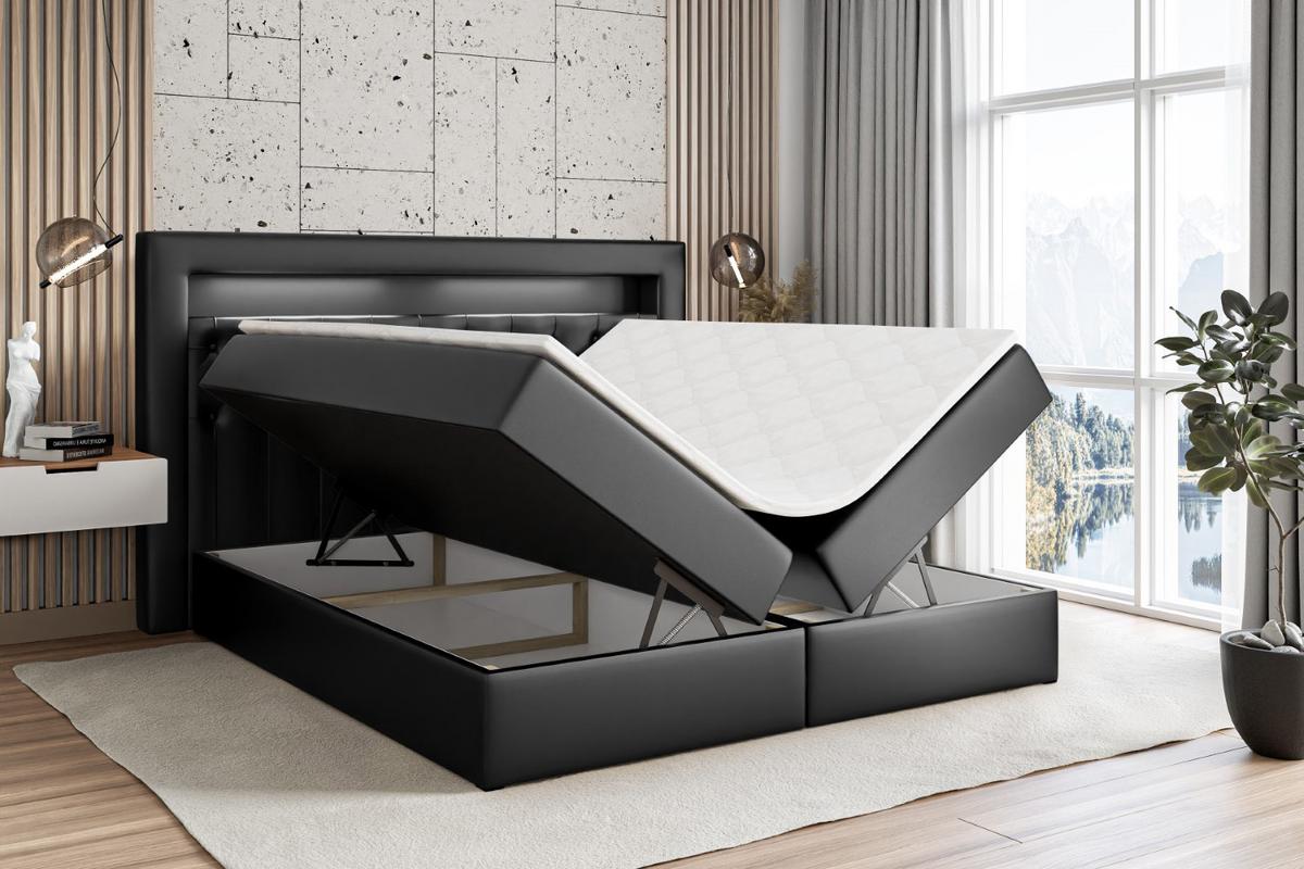 BOXBETT LED mit H3-Matratze und Lattenrost - NOEL GOLD - 180x200 Schwarz Hochglanz - Schwarz Hochglanz, Holzwerkstoff (180/200cm) - ALTDECOR