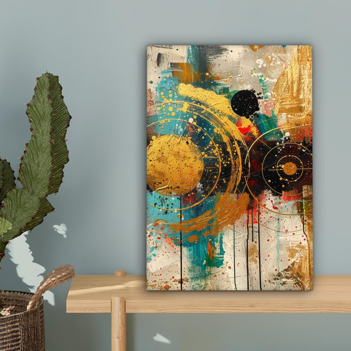 LEINWANDBILD Abstrakt - Kunst - Gold - Modern Deko Wohnzimmer 20x30 cm - Multicolor, Textil (20/30cm) - MuchoWow