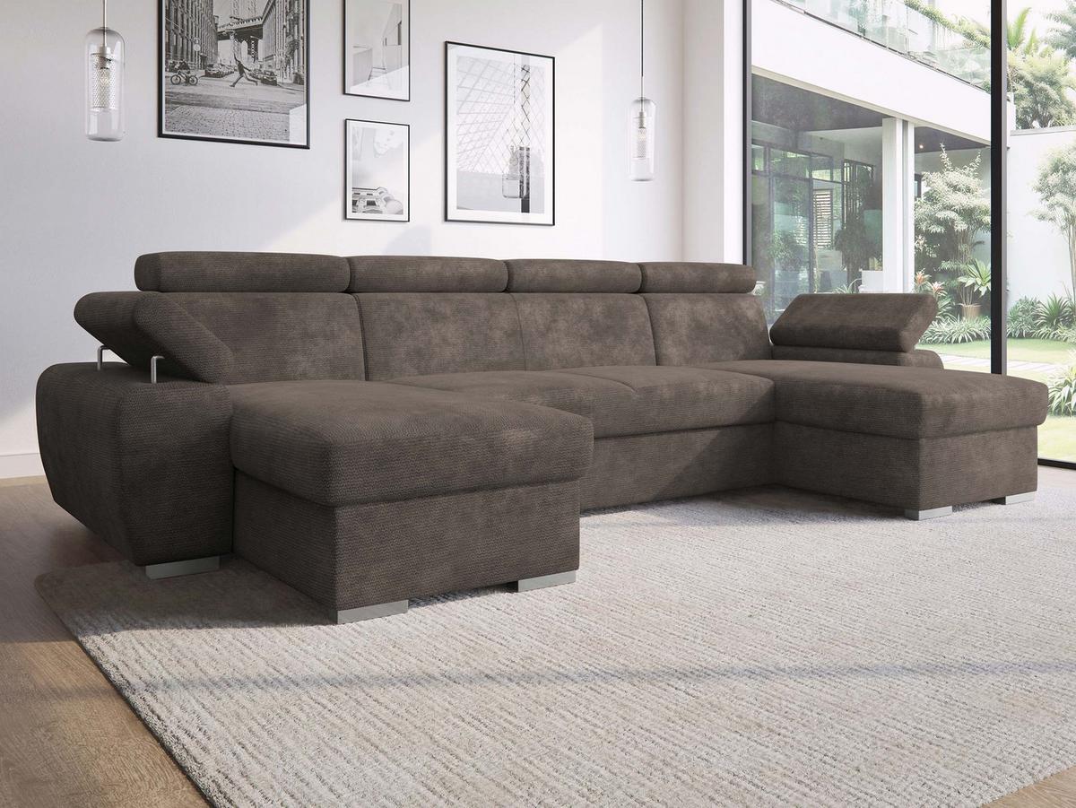 WOHNLANDSCHAFT Plaza U - Silberfarben/Braun, Holz/Kunststoff (323/85/170cm) - MIRJAN24