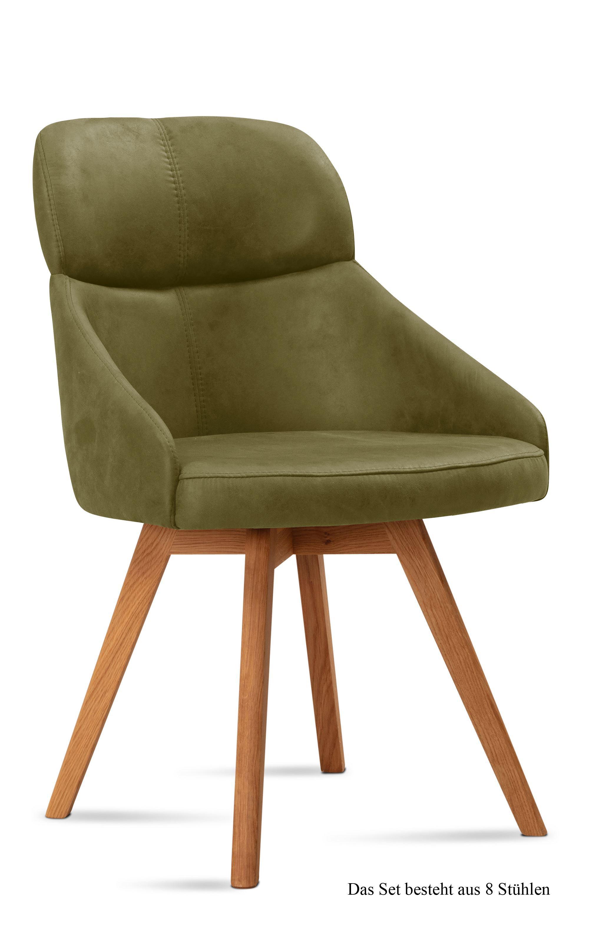 ESSZIMMERSTUHL (8er-Set) Donna 52x82x63 Eiche geölt/Olivgrün - Eichefarben/Olivgrün, Kunststoff (63/82/52cm) - 58aufmkessel