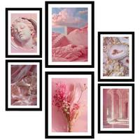 POSTER Set Mit 6 Rosa Komposition A3 & A4 Schwarzer Rahmen - Schwarz, Papier (29/3cm) - Nacnic