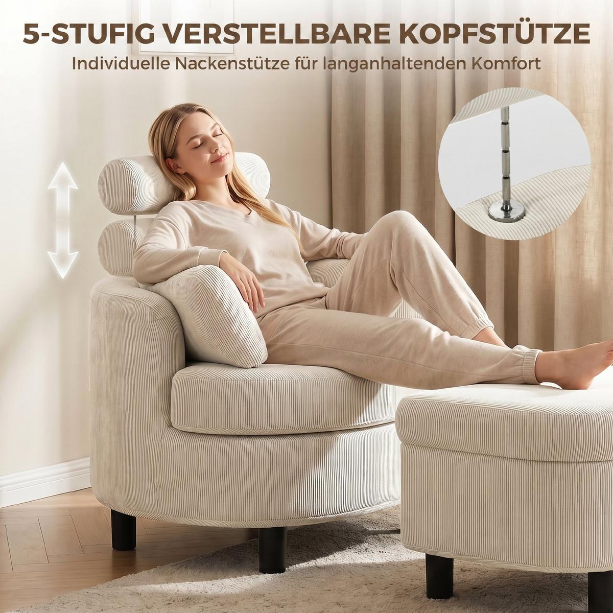 SESSEL Polyester Cremeweiß - Creme/Schwarz, Holzwerkstoff/Kunststoff (69/78/85.5cm) - HOMCOM