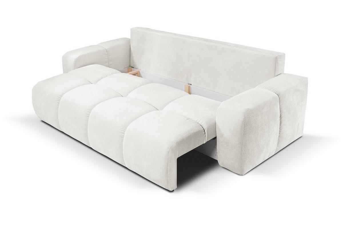 BETTSOFA DUCA Creme Chenille-Stoff mit Schlaffunktion - Creme, Holz (259/90/99cm) - MASSENO