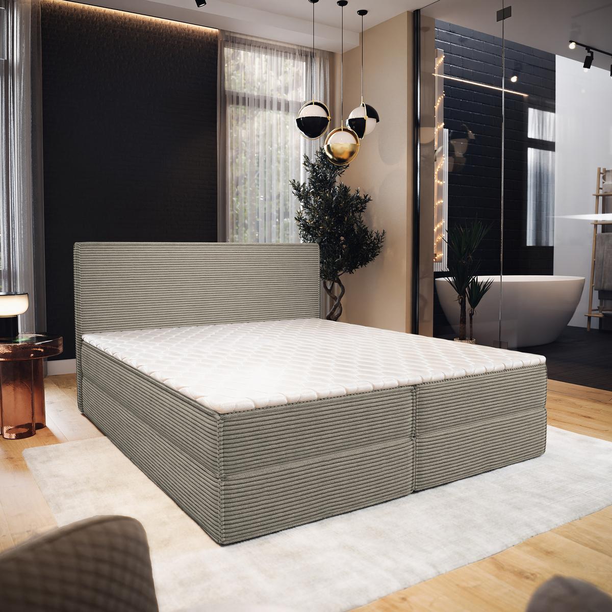 BOXBETT PELLIO 160x200 cm mit Matratze und Topper - Beige - Beige, Holz (160/200cm) - MASSENO