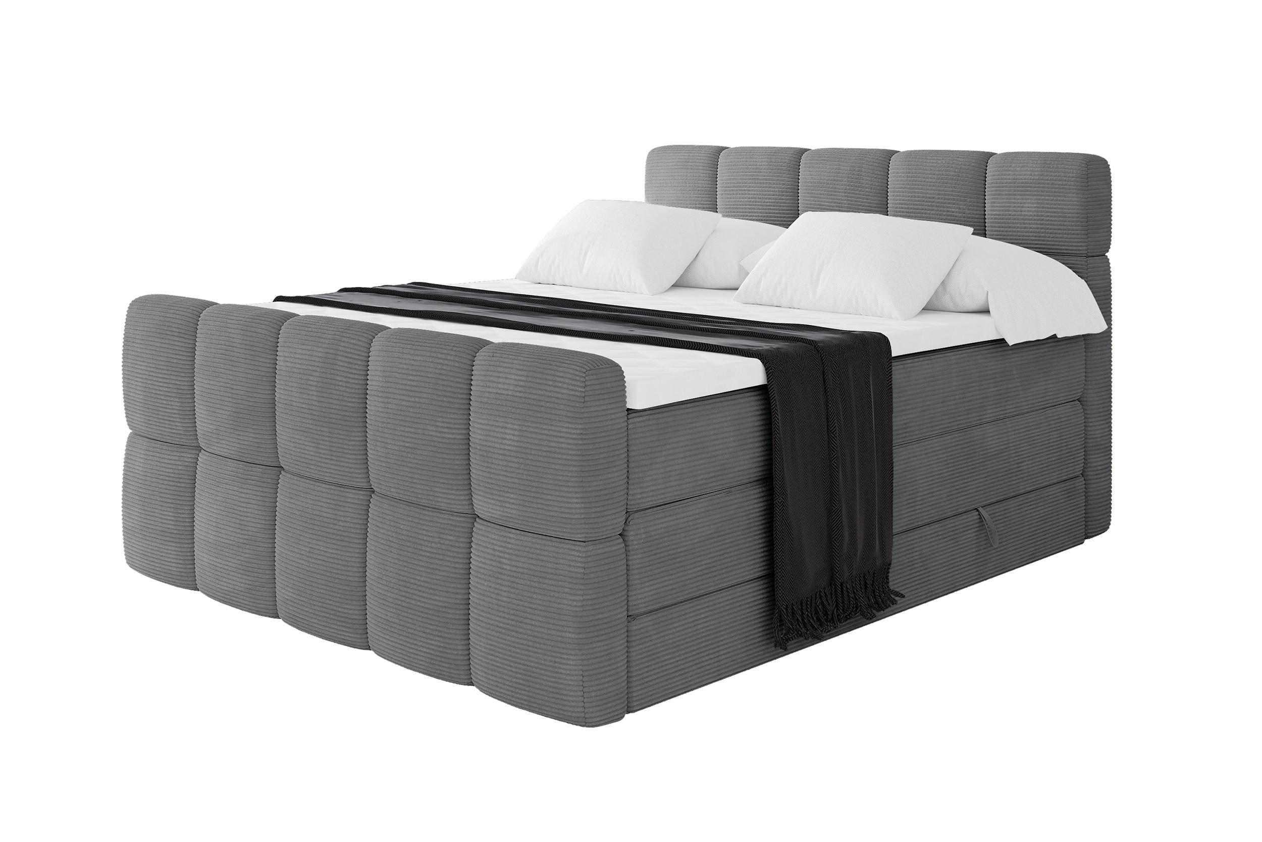 BOXBETT mit Matratze H3/H4 - FAMA-Z KING - 120x200 cm Dunkelgrau Poso - Taupe, Holzwerkstoff (120/200cm) - ALTDECOR
