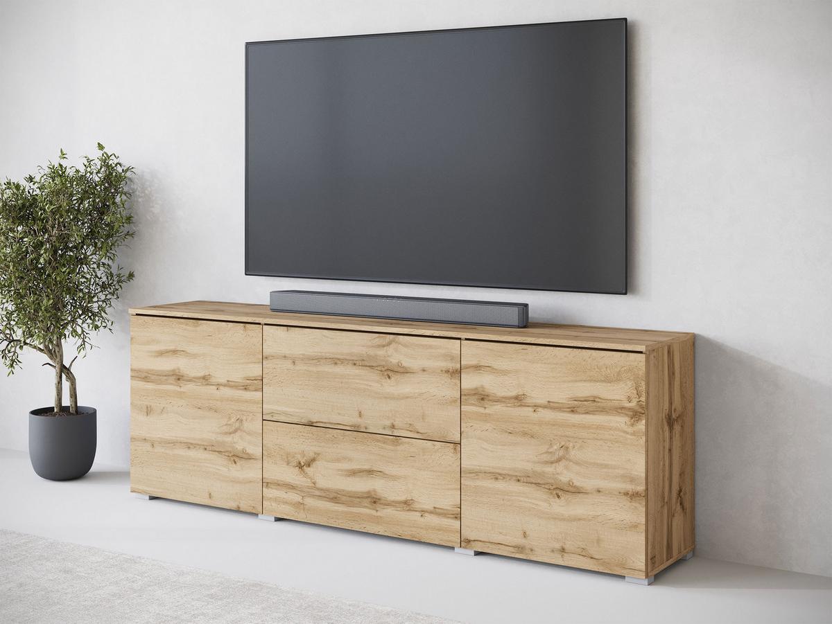 TV-LOWBOARD Vera 180 - Eiche Wotan/Silberfarben, Holzwerkstoff/Kunststoff (180/62/35cm) - MIRJAN24