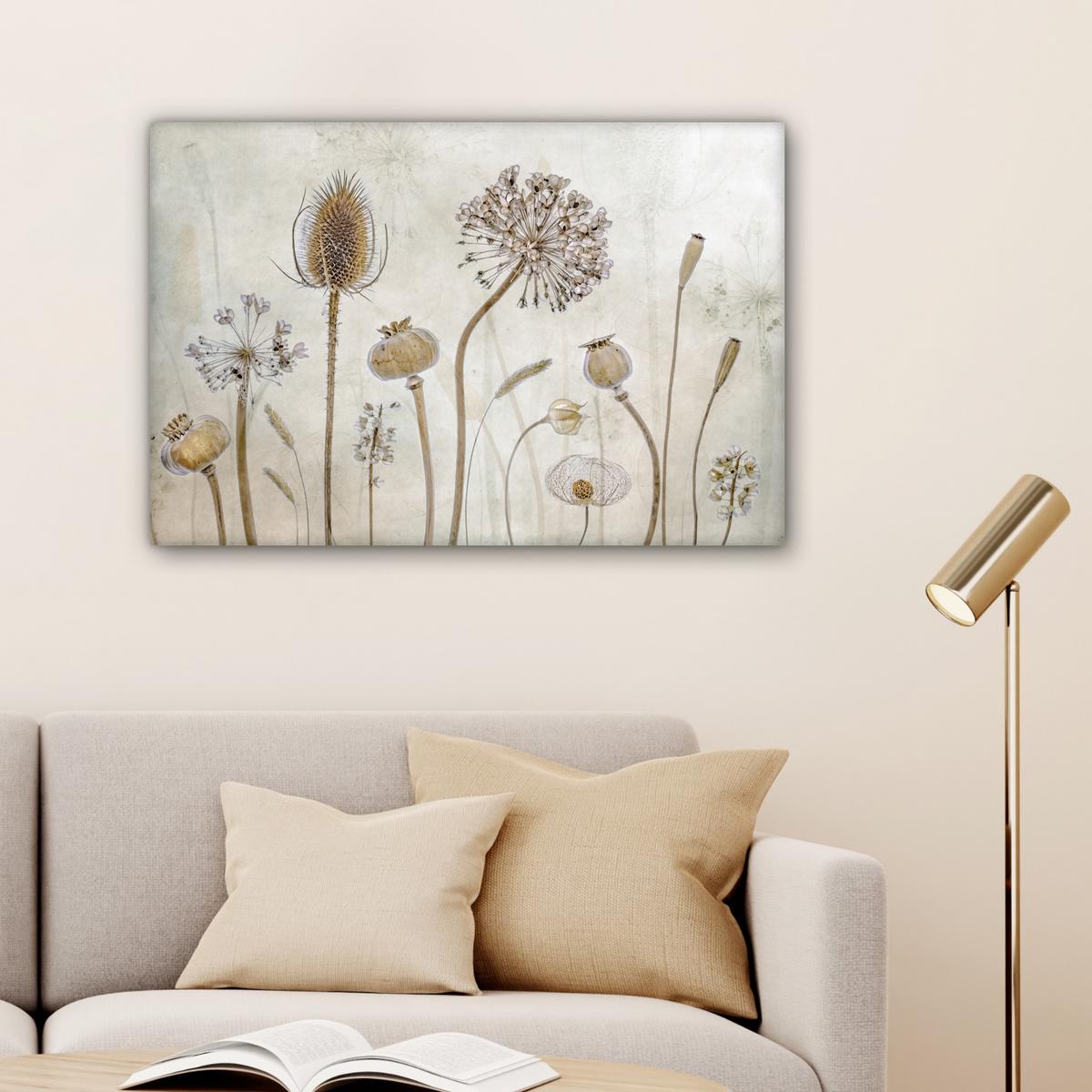 LEINWANDBILD Blumen - Aquarell - Stilleben - Braun - Vintage Gemälde 60x40 cm - Beige, Textil (60/40cm) - MuchoWow