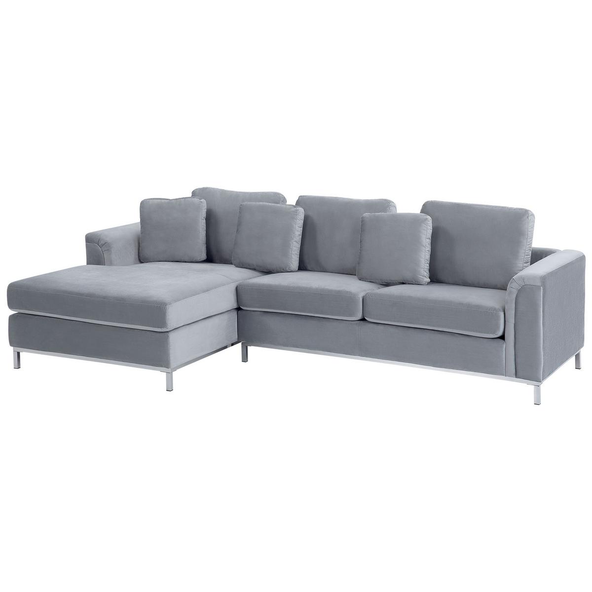 ECKSOFA Samtstoff Grau linksseitig Oslo - Grau, Textil (270/151cm) - Beliani