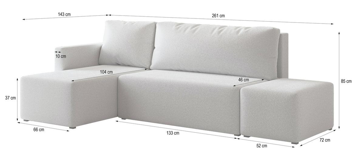 ECKSOFA VELOTTI L-S Beige Boucle-Stoff mit Schlaffunktion - Beige, Holz (261/143cm) - MASSENO