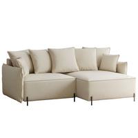 ECKSOFA MARCO Rechts, mit Schlaffunktion und Bettkasten, Creme - Creme, Textil/Metall (221/148cm) - Idohome