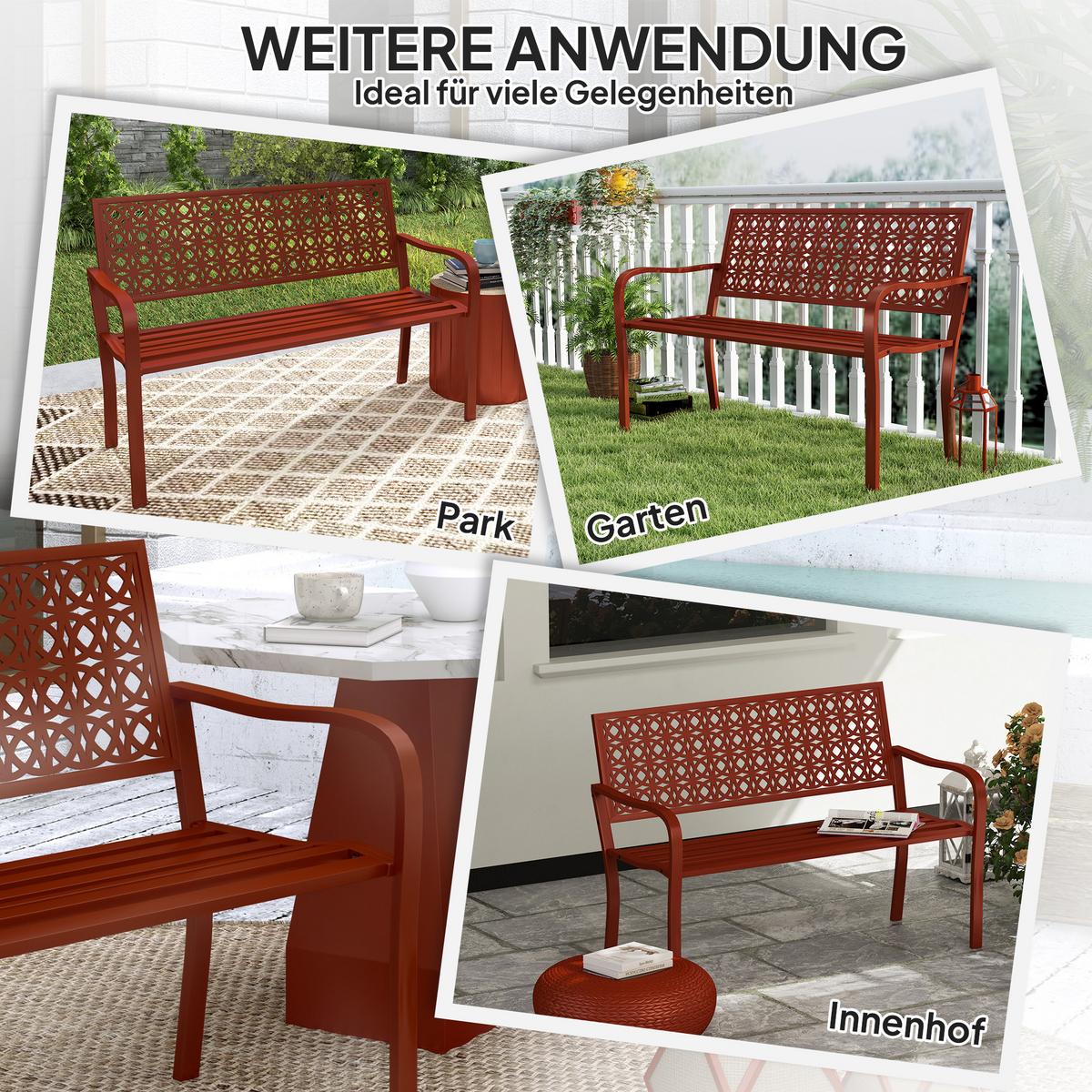 GARTENBANK 2-Sitzer - Rot, Metall (63/85/127cm) - Outsunny