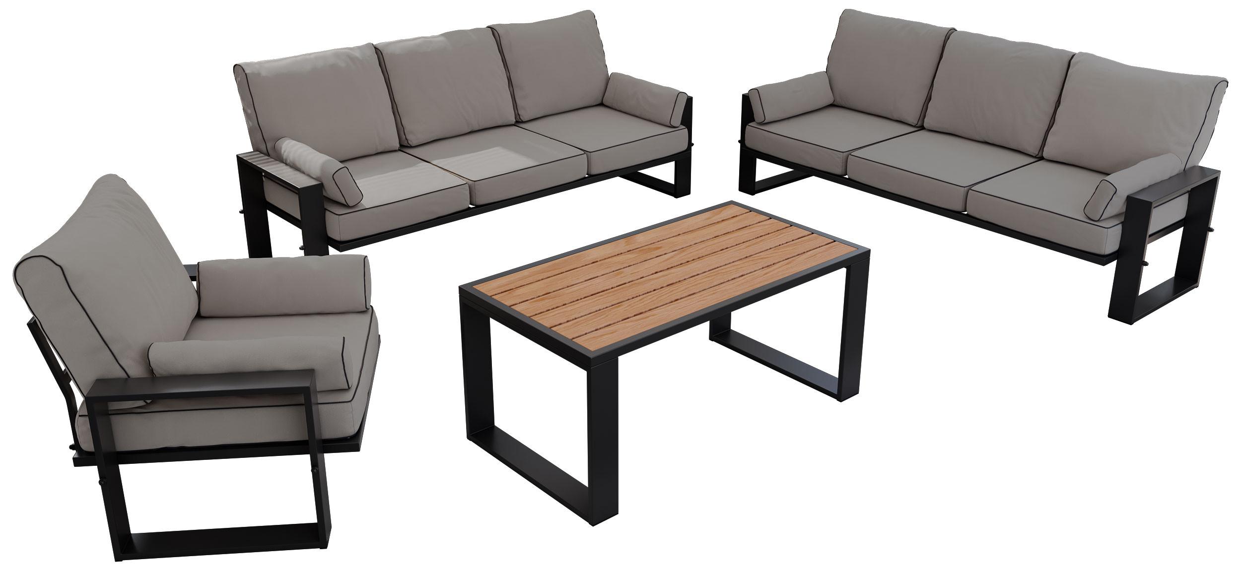 GARTENMÖBEL-SET ELBA: 1x Tisch, 2x Sofa, 1x Sessel - Grau - Grau, Textil - MKS