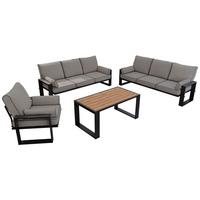 GARTENMÖBEL-SET ELBA: 1x Tisch, 2x Sofa, 1x Sessel - Grau - Grau, Textil - MKS