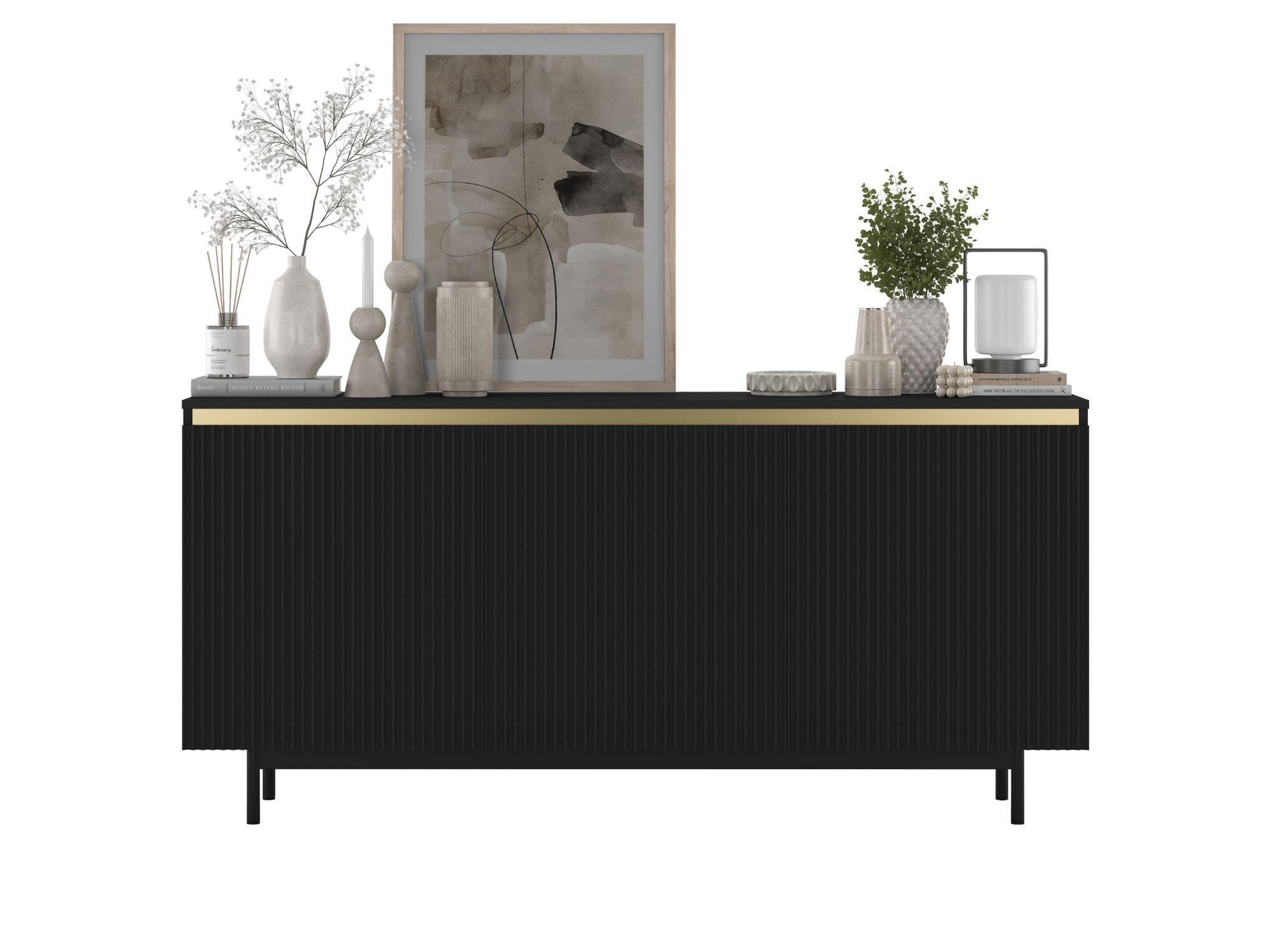 KOMMODE Selene 3D Schwarz matt 167 cm mit schwarzem Metallrahmen - Schwarz, Holzwerkstoff/Metall (166.8/79/35cm) - Meble Lindner