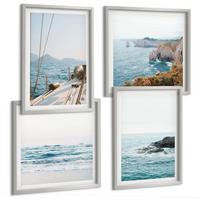 BILDER SET 4er Set - 50x50 cm & 40x60 cm Silberner Rahmen - Küstenlandschaftsblick - Silberfarben, Kunststoff (50/50cm) - TULUP
