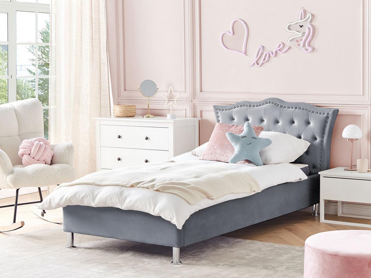BETT 90/200cm Grau Metz - Grau, Textil (90/200cm) - Beliani