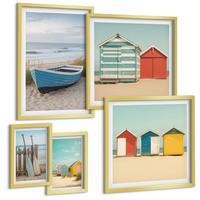 BILDER SET 5er Set - 50x50 cm & 20x30 cm & 40x60 cm Goldrahmen - Farbenfrohe Berge und Küstenstädte - Goldfarben, Kunststoff (40/60cm) - TULUP