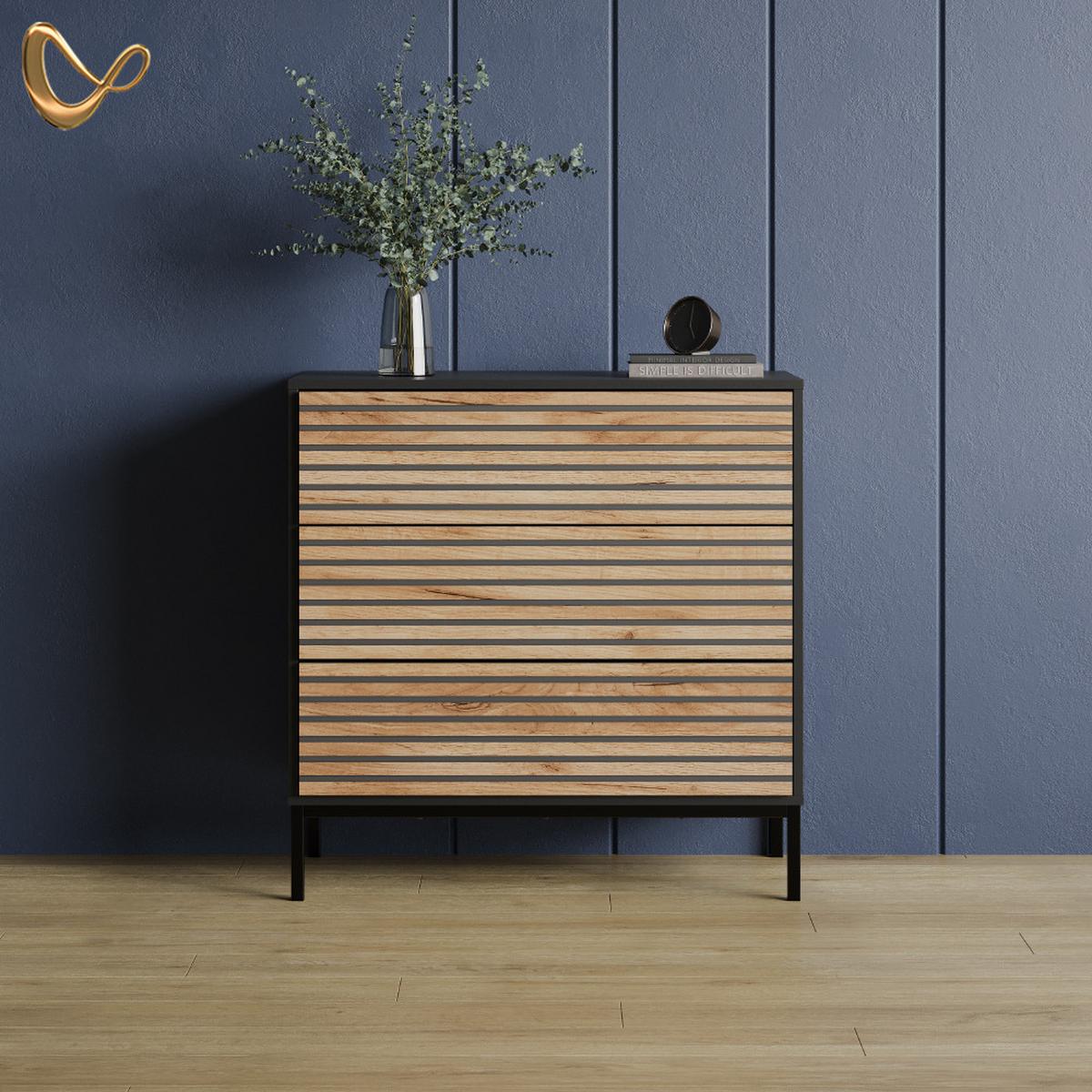 KOMMODE Aterno Goldkraft Eiche/Anthrazit 80 x 81.2 cm 2 Schubladen - Honigeiche/Anthrazit, Holzwerkstoff (80/81.2/40cm) - Livinity®