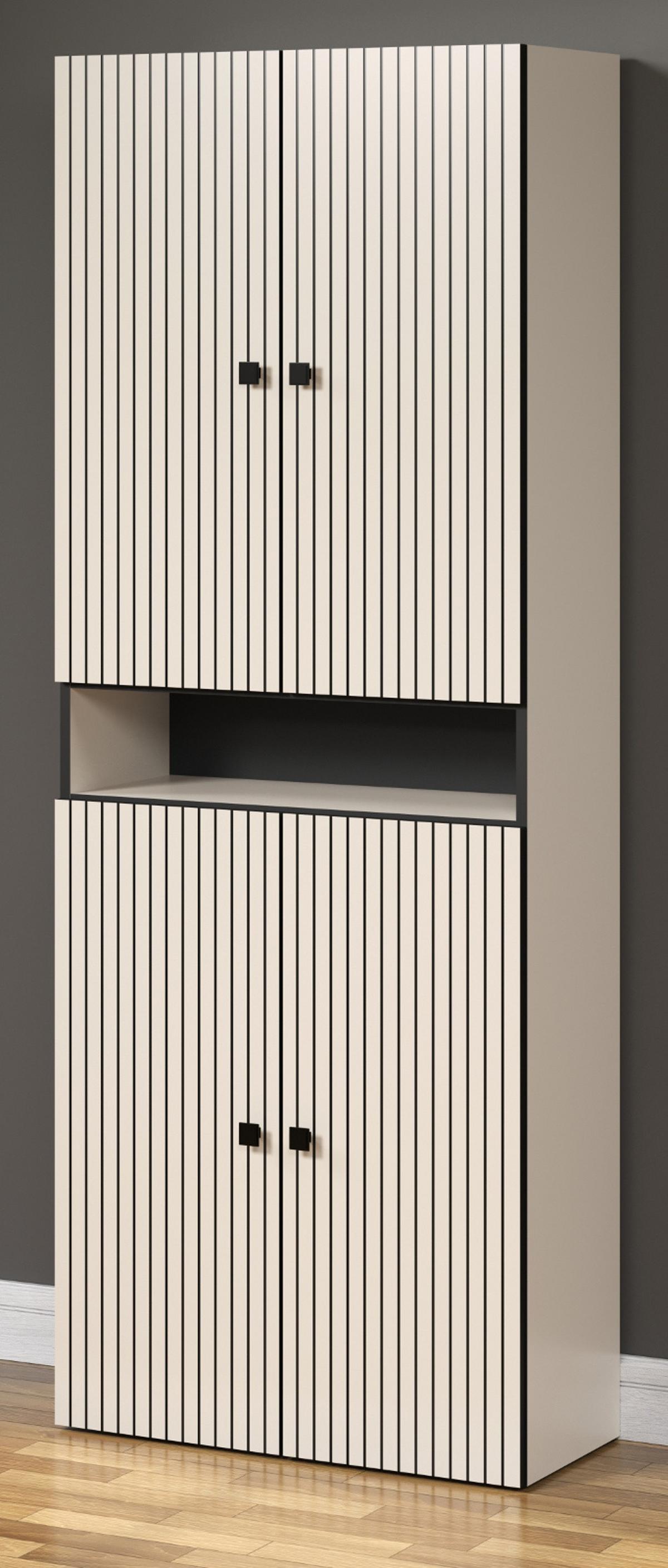 HOCHSCHRANK Kaschmir, grau 70 x 186 cm, Badschrank mit viel Stauraum - Kaschmir/Schwarz, Holzwerkstoff/Metall (70/186/31cm) - Top.Furn