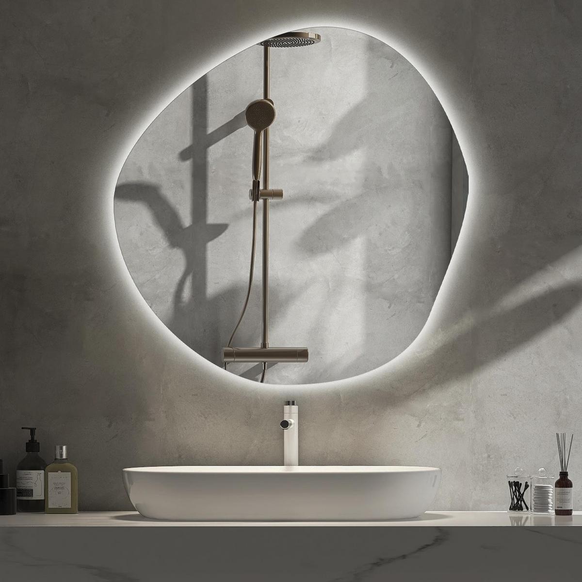 LED-SPIEGEL 95,7 x 96,6 cm Organisch Neutralweiß 4000K - Hellblau, Glas (95.7/96.6/0.4cm) - Wallfluent