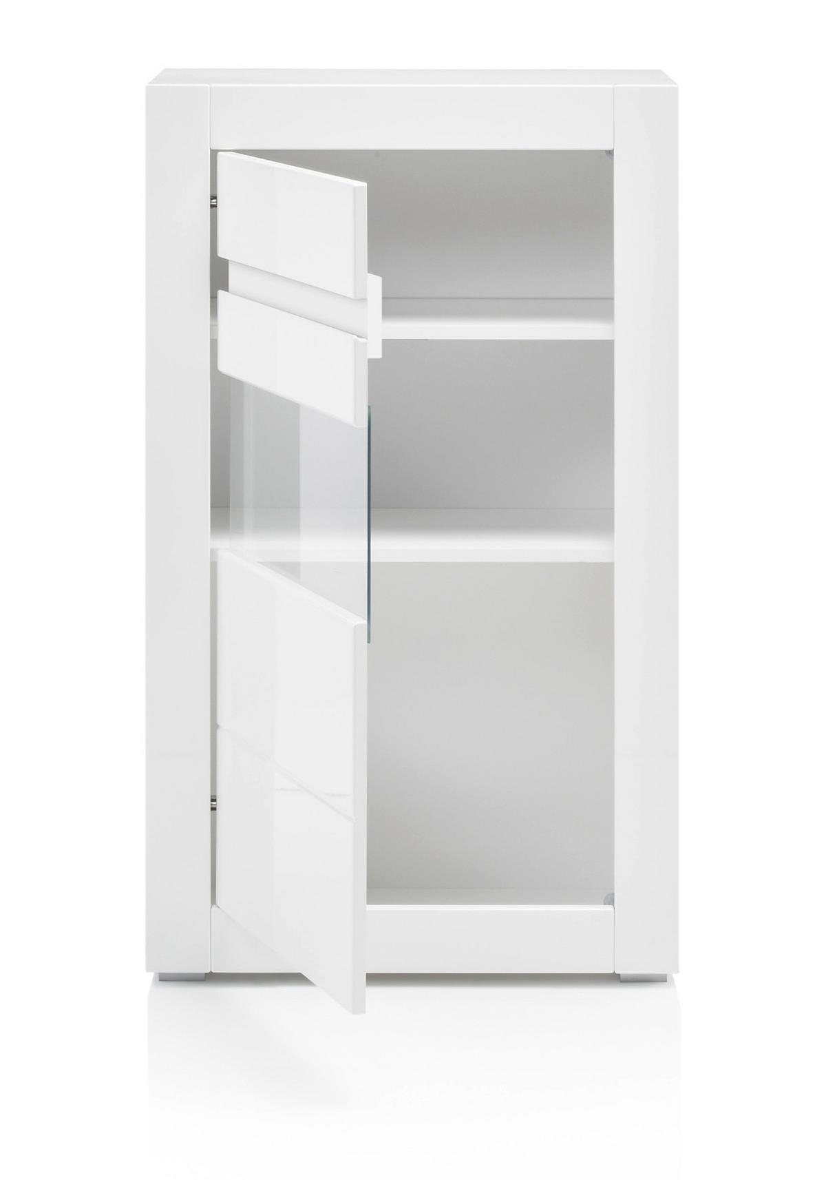 VITRINE Hochglanz weiß, mit weiß oder grau, Kommode 66 x 112 cm Soft-Close-Funktion - Weiß Hochglanz/Weiß, Glas/Holzwerkstoff (66/112/35cm) - Furn.Design