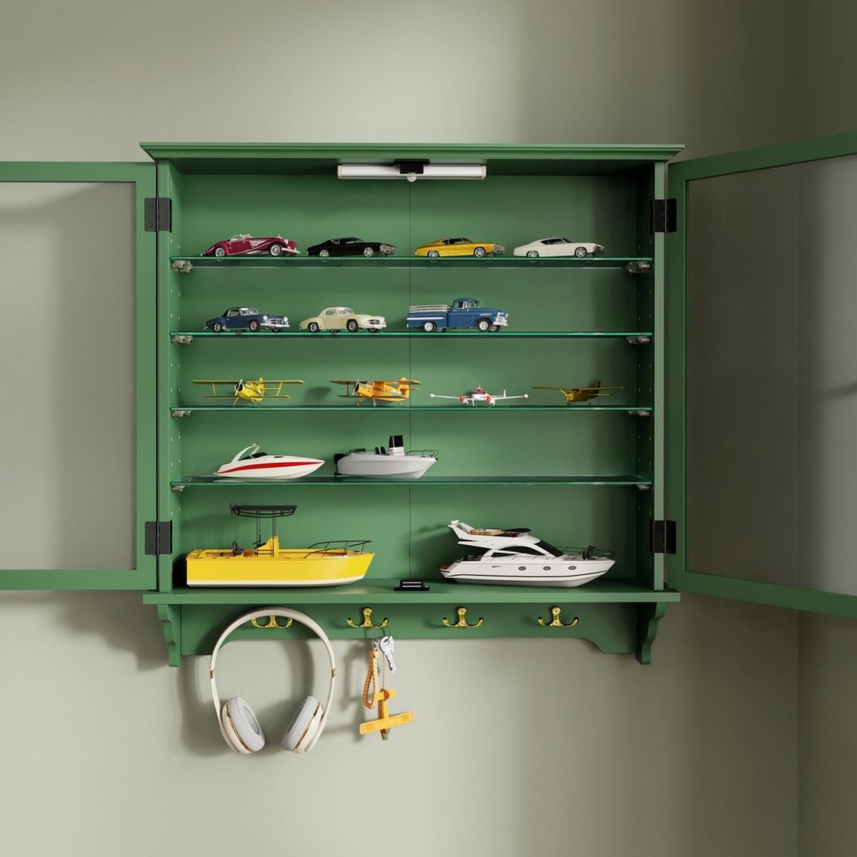 WANDSCHRANK mit Vitrine und Garderobenhaken FSB114-E-SY - Ahornfarben, Fell (68/68.5/13.5cm) - SoBuy