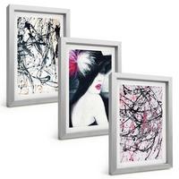 BILDER SET 3er Set - 20x30 cm Silberner Rahmen - Abstrakte Farbmuster Hut - Silberfarben, Kunststoff (20/30cm) - TULUP
