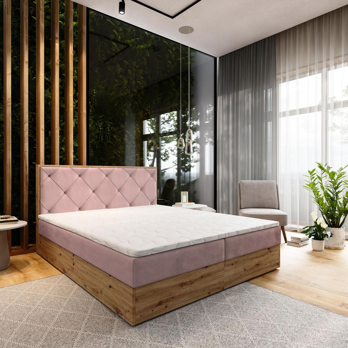 BOXBETT FOSCO 160x200 cm mit Matratze und Topper - Rosa - Rosa, Holz (160/200cm) - MASSENO