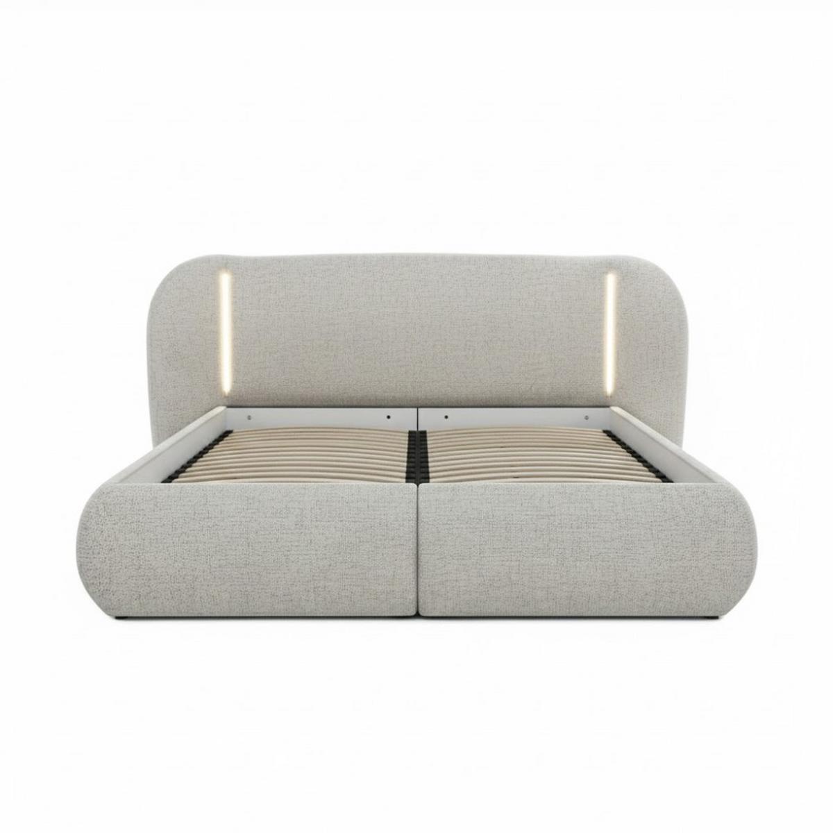 POLSTERBETT Corfu mit LED-Beleuchtung, mit Bettkasten, rundliche Formen, 140x200, Beige - Beige, Textil/Metall (140/200cm) - Beautysofa