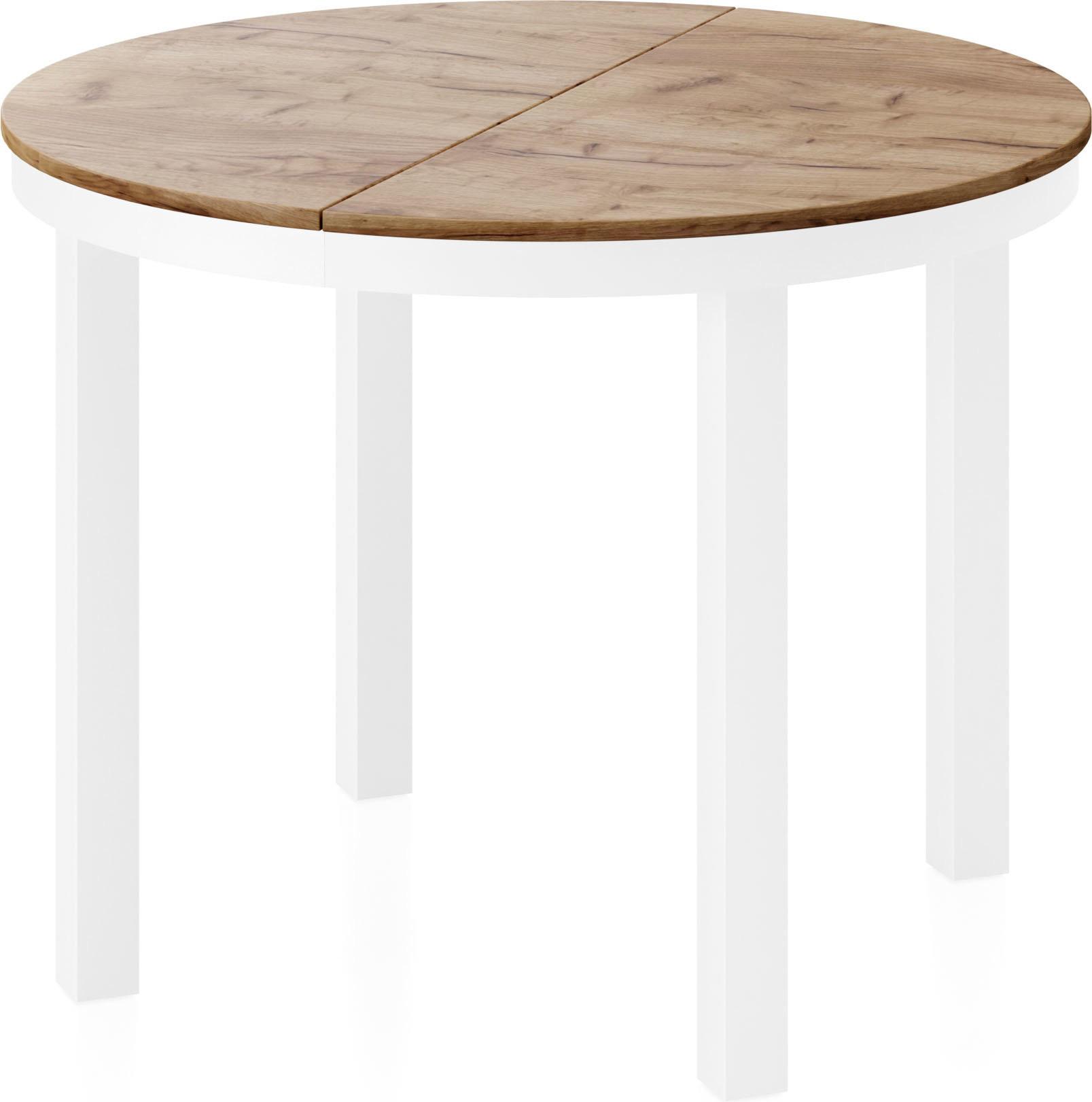 ESSTISCH Rowan Weiß runder ausziehbarer, Craft Eiche 100-176/100/76 cm - Eiche Wotan/Weiß, Holzwerkstoff/Metall (100/176/76cm) - WFL GROUP