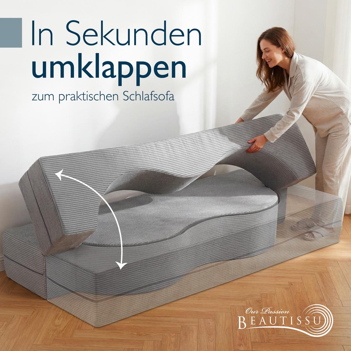 GÄSTESOFA Leova 200x90x30cm Hellgrau - Hellgrau, Textil (90/30/200cm) - Beautissu 