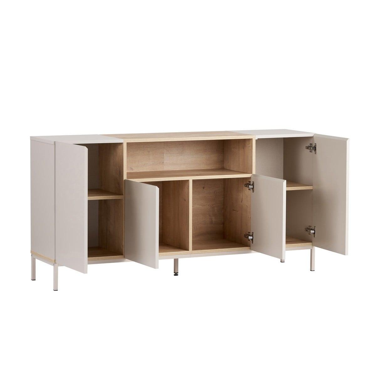 SIDEBOARD mit 4 Türen und 1 Nische, Kaschmir und Holzdekor 40/80/160 cm - Beige, Holzwerkstoff (40/80/41.5cm) - Calicosy