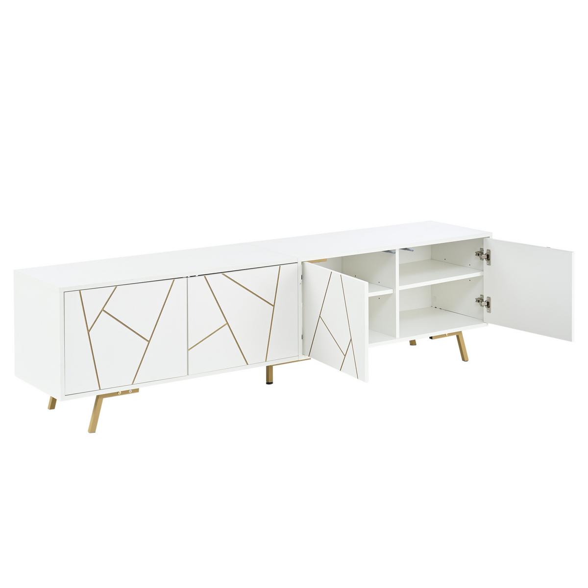 TV-LOWBOARD holzwerkstoff in weiß mit gold-details, 4 türen - Weiß, Holzwerkstoff (190/51.5/40cm) - Urban Meuble