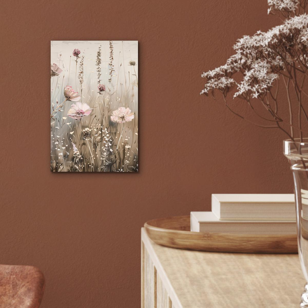 METALLBILD Blumen - Rosa - Modern - Beige 20x30 cm - Beige, Metall (20/30cm) - MuchoWow