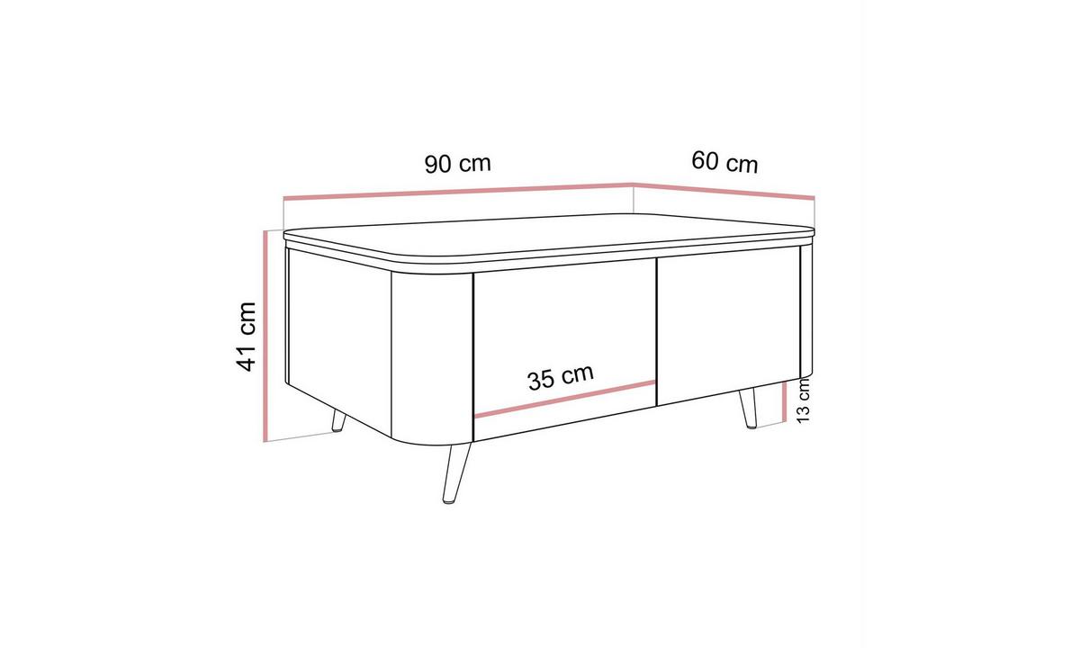 COUCHTISCH AVELINE 90/60/41 cm schräge Füße Kaschmir - Kaschmir/Goldfarben, Holzwerkstoff (60/90/41cm) - Lookway