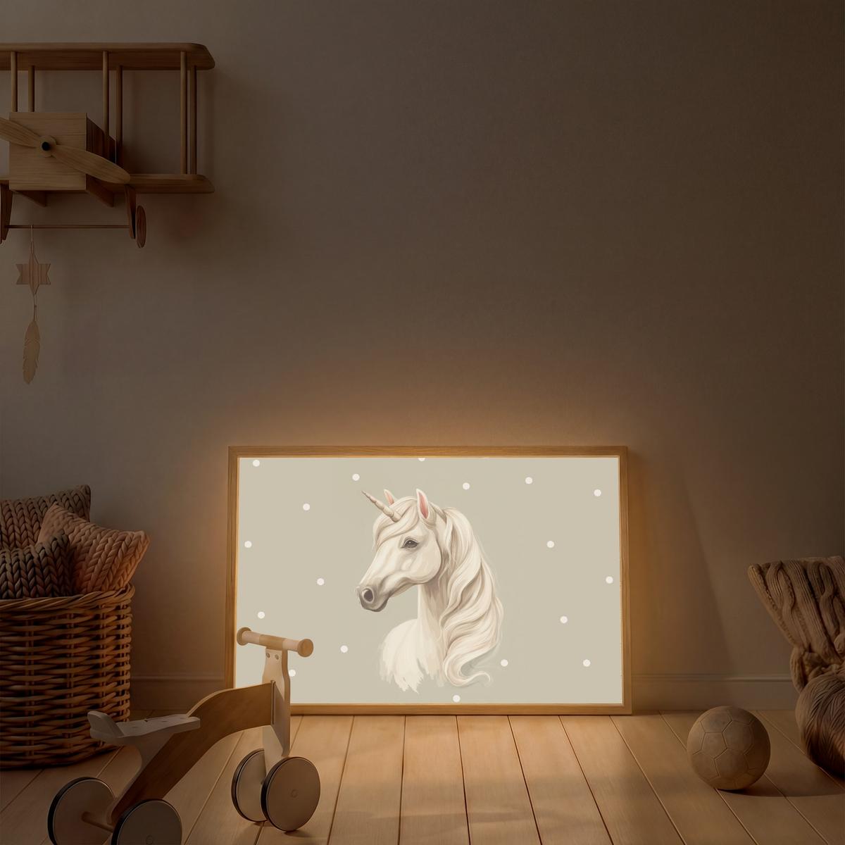WANDLEUCHTE MIT AKKU Einhorn - Weiß - Punkte 100x70 cm - Taupe, Holzwerkstoff (100/70/8cm) - OnlyWow