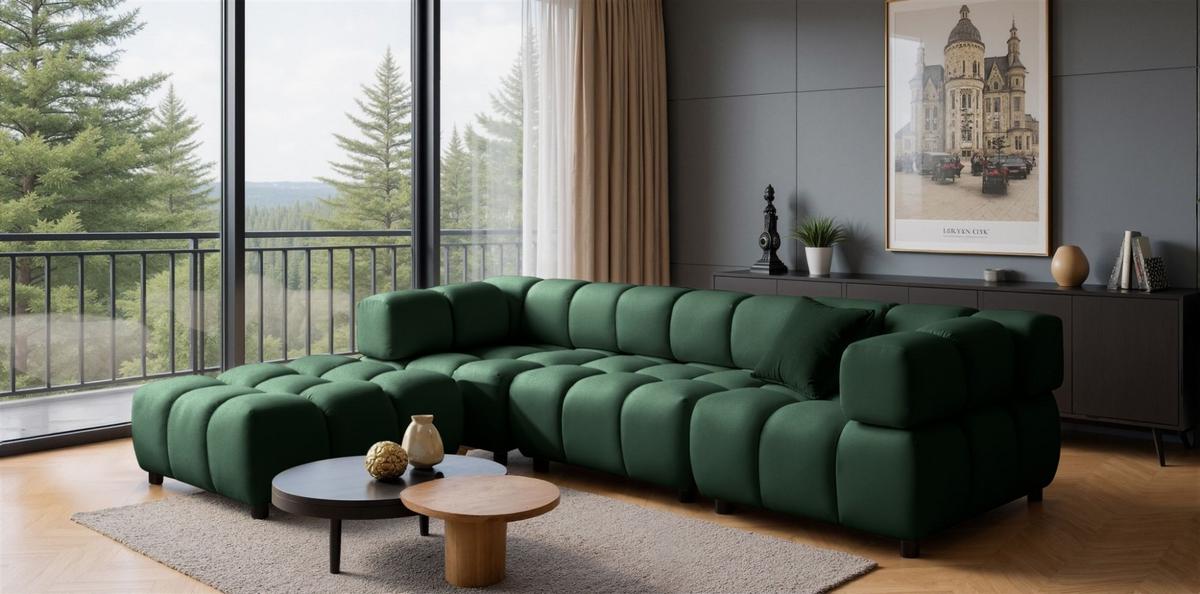 POLSTERHOCKER Flow - Grün, Holzwerkstoff/Textil (96/42/96cm) - Fun Möbel