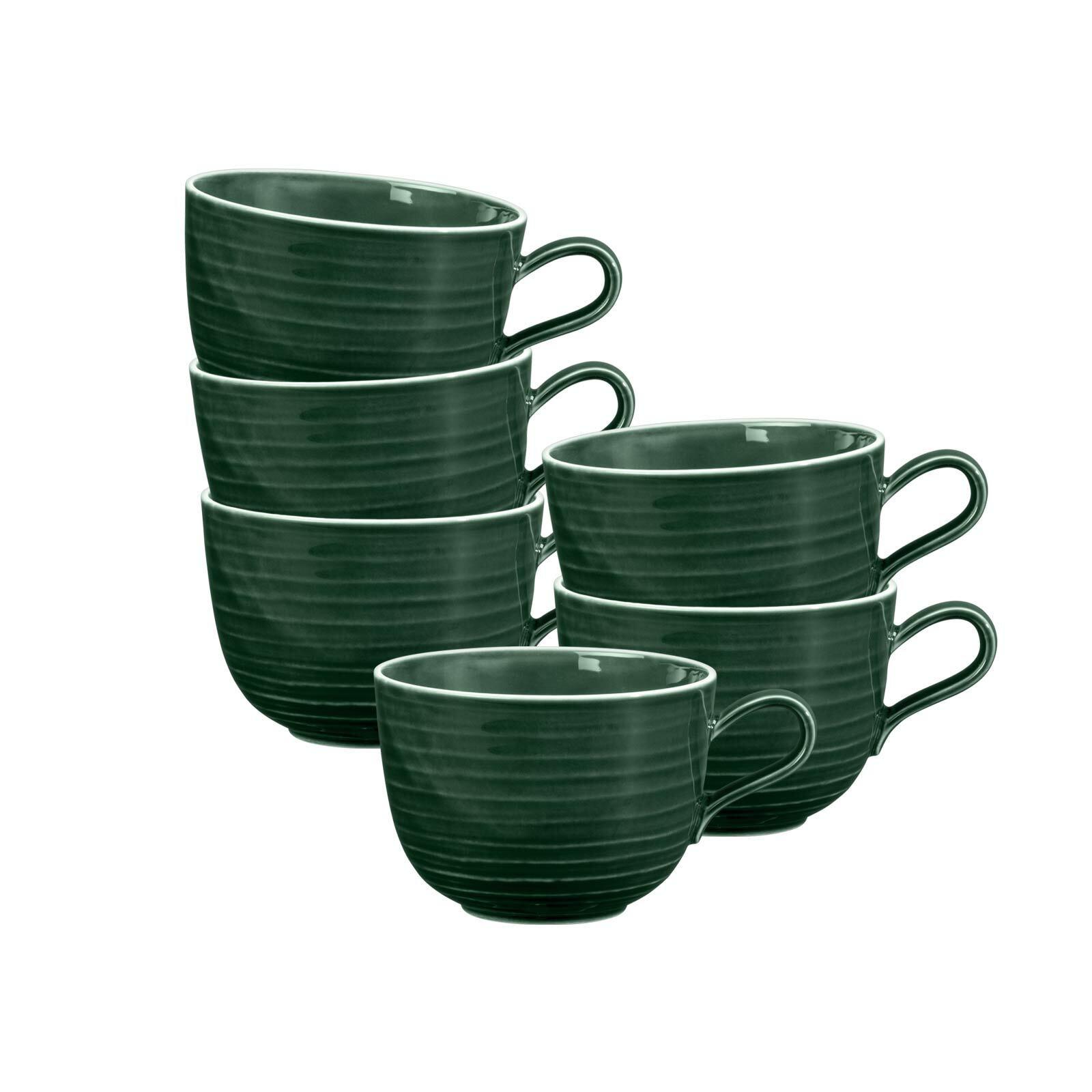 MILCHKAFFEETASSEN Terra Moosgrün 400 ml 6er Set - Dunkelgrün, Keramik (0.4L) - Seltmann Weiden