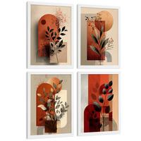 POSTER 4er Kunstdruck-Set Wandbilder Blumen Abstrakt Rot Orange modern Wohnzimmer Deko, Schlafzimmer, Küche, Badezimmer Rahmenlos A3 - Weiß, Papier (29.7/1/42cm) - Nacnic