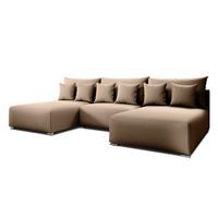 WOHNLANDSCHAFT Ederra U Beige Stoff 300/190/91 cm – großes Sofa mit Schlaffunktion - Beige/Silberfarben, Textil/Metall (300/91/190cm) - AX Living