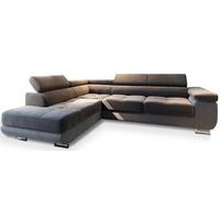 ECKSOFA SELVA L-S Grau Velours-Stoff mit Schlaffunktion - Silberfarben/Grau, Holz/Holzwerkstoff (275/202cm) - MASSENO