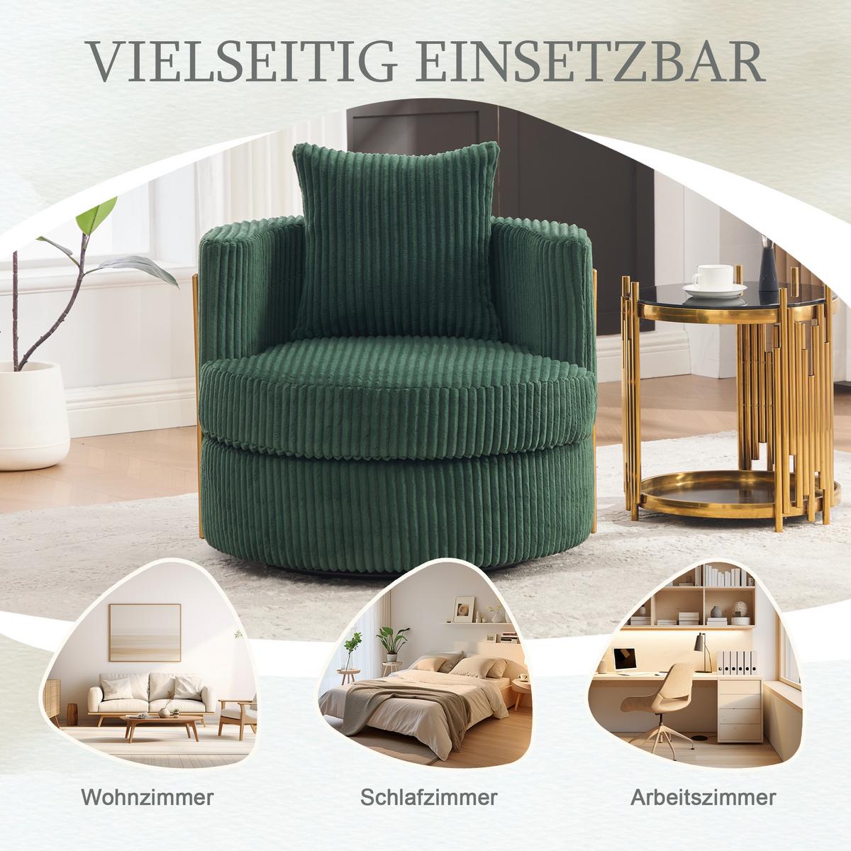 DREHSESSEL Dunkelgrün Cord mit Stauraum & 360° Drehfunktion - Smaragdgrün, Textil (76/65/79cm) - Urban Meuble