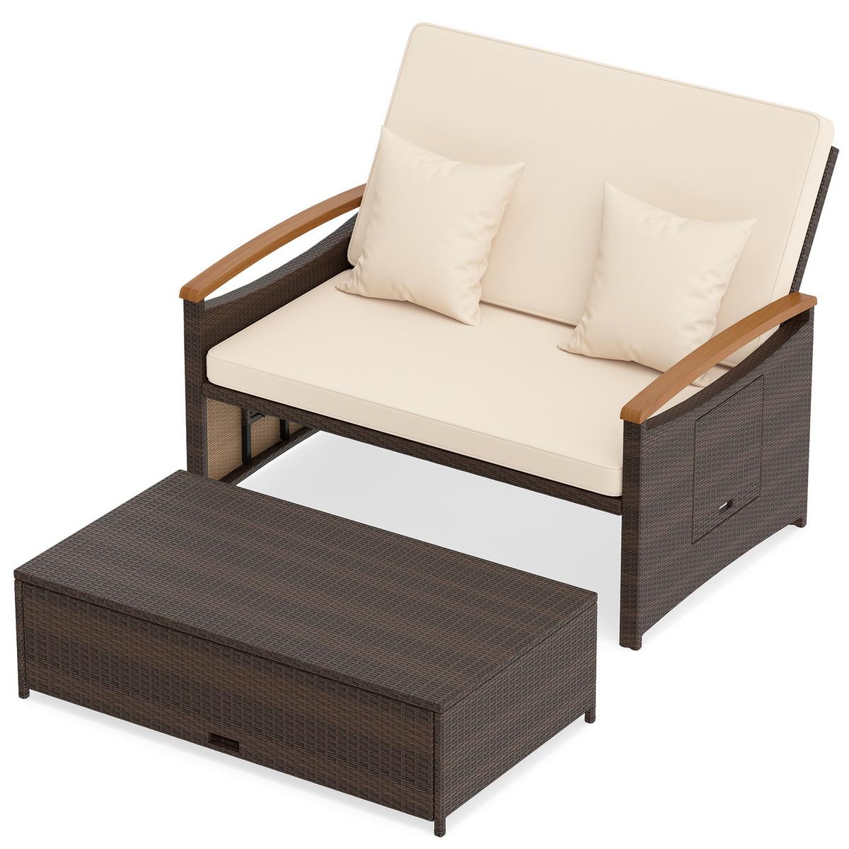 SONNENLIEGE geflochtene Doppel liege beige - Beige, Metall (164/88/72cm) - COSTWAY