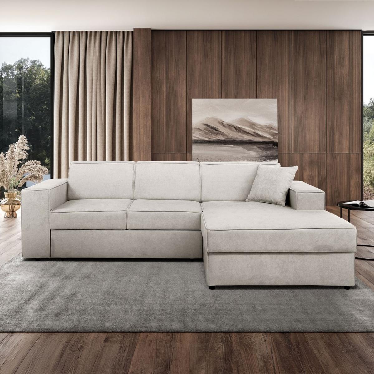 ECKSCHLAFSOFA mit Schlaffunktion Pedro L beige rechts - Beige/Schwarz, Kunststoff/Textil (267/160cm) - Beautysofa